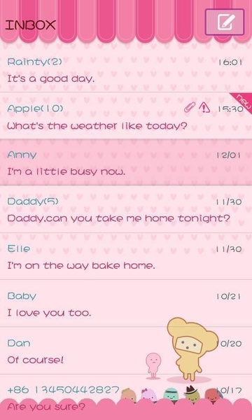 GO SMS Pro Pink Sweet theme - Preview 1