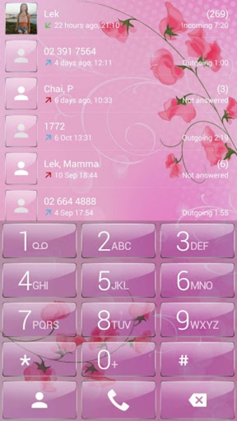 ExDialer Pink Flowers Glass theme - Preview 7