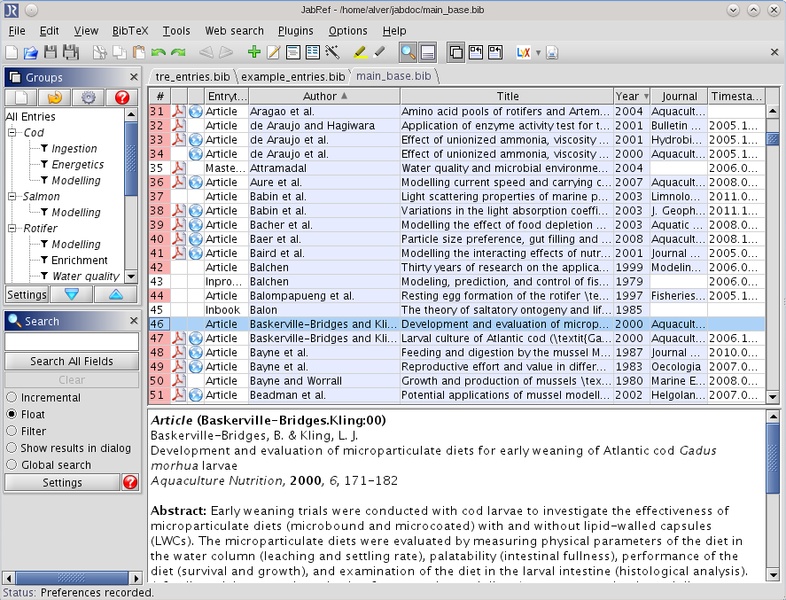 Quadro 1-Conteúdo de um arquivo BibTeX utilizado pelo JabRef para