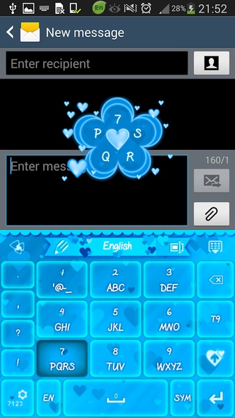 GO Keyboard Blue Hearts Theme - Preview 4