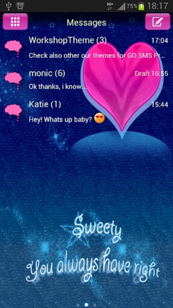 GO SMS PRO Theme Pink Blue - Preview 3