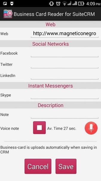 Business Card Reader for SuiteCRM - Preview 1