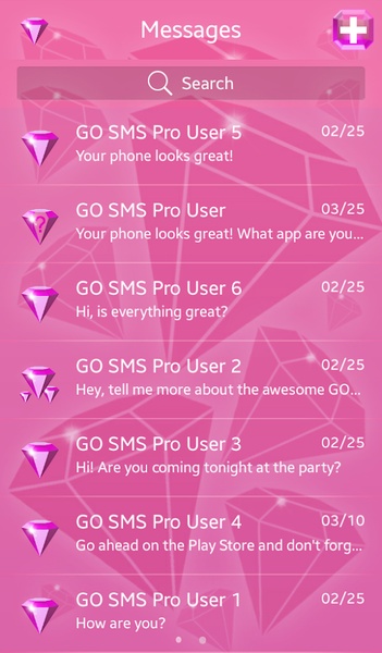 GO SMS Pink Diamonds Theme - Preview 5